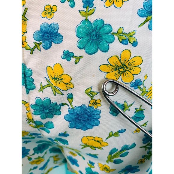 Vintage 1960s Floral Print Shorts Blue Yellow White Cotton | W 26" - Picture 9 of 9